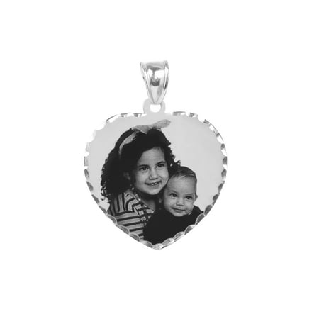 - Personalized Sterling Silver Black and White Photo Charm with Diamond Cut Border