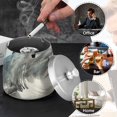 thumbnail image 6 of Sharks Waves Ashtray with Lid Smell Proof Cigarette Ashtray Stainless Steel Smokeless Ash Holder for Indoor Outdoor, 6 of 7