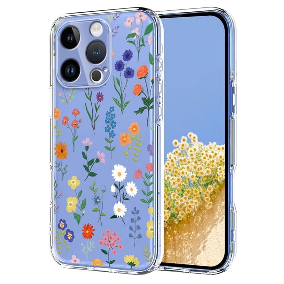 Compatible with iPhone 12 Pro / 12 Case Clear with Flower Design, Cute Soft Silicone TPU Floral Aesthetic Women Girls Transparent Protective Shockproof Anti-Scratch Anti-Yellow Phone Cover, B