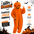 thumbnail image 3 of Unisex Adult Pumpkin Onesie Costume Pajamas, Jack-O'-Lantern Plush Fleece One Piece Jumpsuit Sleepwear with Hood and Pockets for Halloween Cosplay,Big Mouth Monster Homewear, 3 of 10