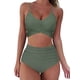 thumbnail image 2 of Sunloudy - Traje de baño de dos piezas para mujer, tops de bikini con tirantes finos de color sólido + bragas de bikini con estampado de leopardo Sunloudy S M L XL XXL, 2 of 6