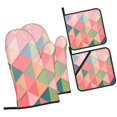 thumbnail image 2 of YFYANG Ensembles de Mitaines de Four et Porte-Casseroles 4 Pcs, Tapis de Casserole Antidérapant Résistant à la Chaleur en Triangle Rose pour Cuisine et Pâtisserie, 2 of 8