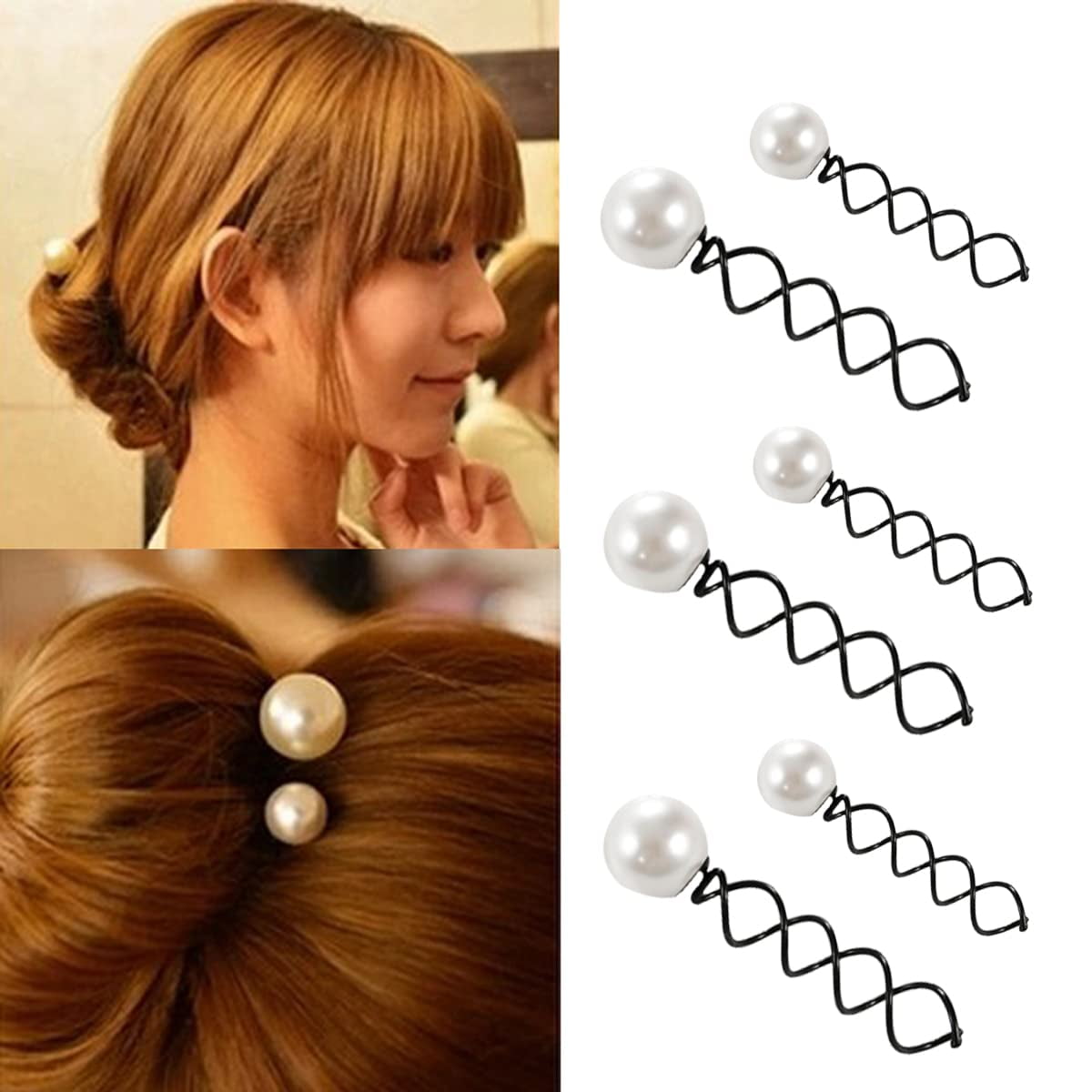 3 Pairs Lovely Artificial Pearl Spiral Hair Pin Spiral Spin Screw Hair Pins Bobby Pins Twist 