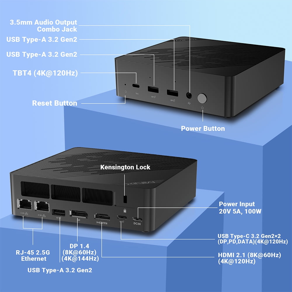 Mini PC with Intel Core Ultra 5-125H, 16GB DDR5 RAM, 512GB SSD, 4K Triple Display Support, 2.5G Dual LAN, WiFi 6E, and USB 3.2 Ports MINIX Elite EU512-AI