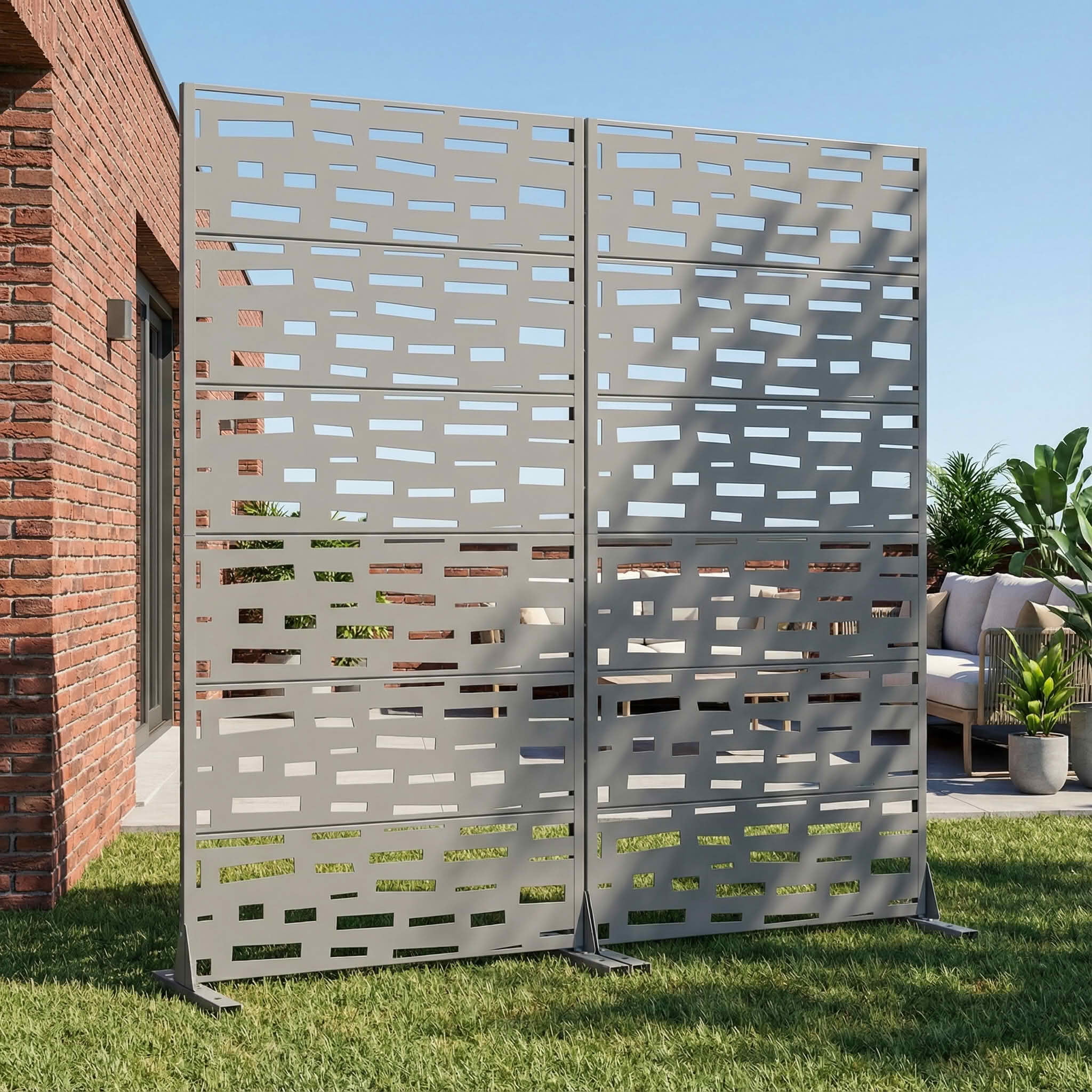 MAYEERTY 72X35" Metal Outdoor Gray Privacy Screen for Backyard & Garden, 6 Piece Set, Double‑sided Installation