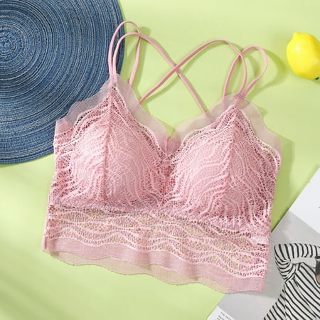 

symoid Womens Bra- Seamless Push Up Comfortable Breathable Sexy Lace Sports Bra Underwear Pink One Size