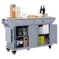 thumbnail image 3 of Cambridge Mobile Kitchen Islands on Wheels with Storage, Rubber Wood Countertop, Spice Rack,Towel Holder, 3 Storage Drawers and 2 Cabinets, L60.5 x W18.13 x H36.75IN, (Grey), 3 of 11