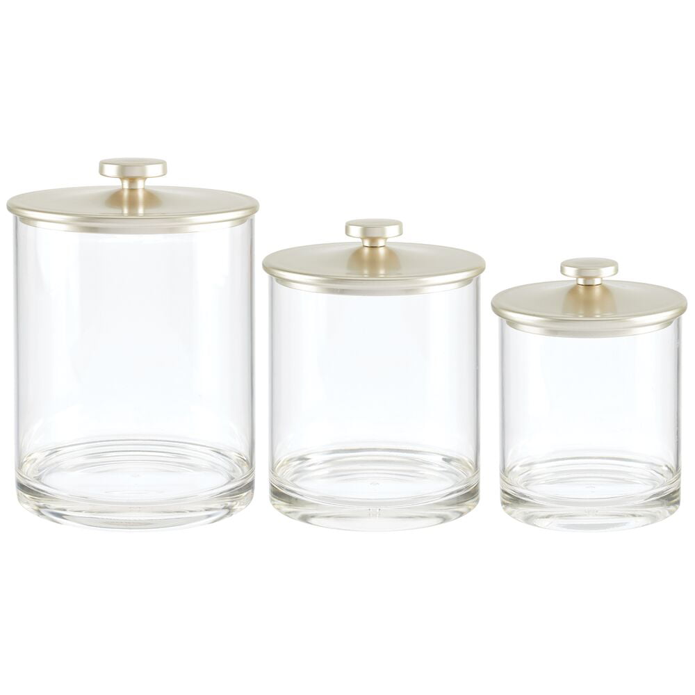 HIgh Quality Plastic Apothecary Jars w/ Lids Set of 3 Acrylic Bathroom Organizer 