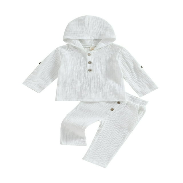 Toddler Baby Boys 2PCS Clothes Sets Long Sleeve Button Hooded Tops and Long Pants Outfits