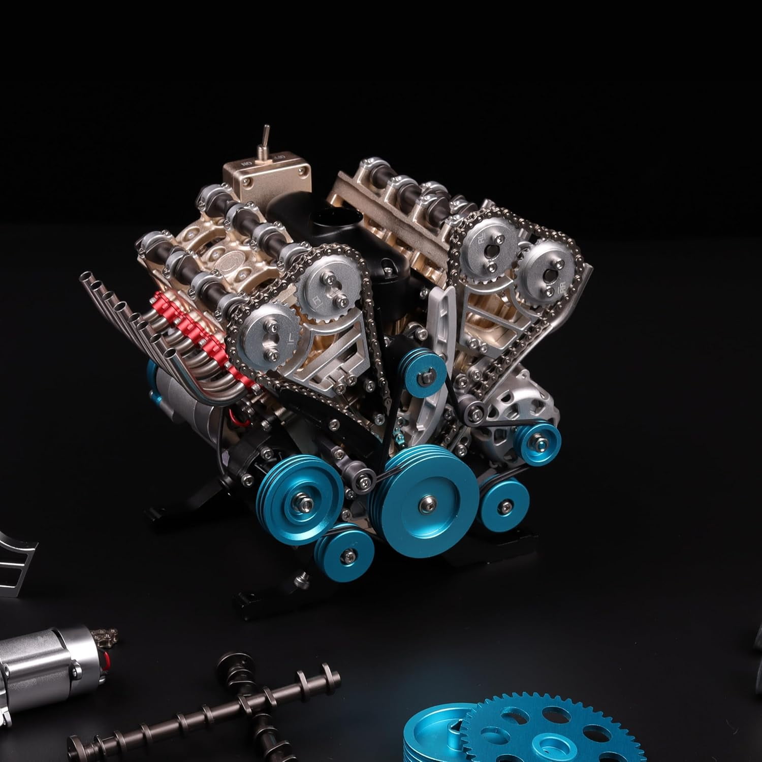 TECHING v8 Engine Model kit That Works Metal Mechanical Metal Assembly DIY Car Engine Model Kit 500+Pcs Educational Experiment