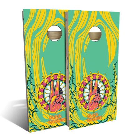 Skip's Garage 70s Peace Hands Solid Wood Cornhole Board Set