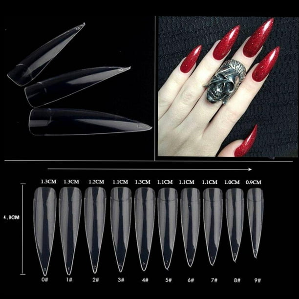 Aoraem 500pcs Stiletto Nail Tips Long Shape Clear Half Cover False Nail Art Tips 10 Size With Bag Walmart Com Walmart Com