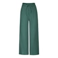 thumbnail image 4 of Lmnyox Casual Cotton Linen Pants for Women Wide Leg Elastic Waist Lounge Pants Summer Vacation Palazzo Pants, 4 of 6