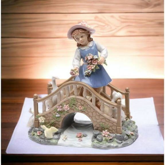 Ceramic Music Box Girl Feeding Ducks 8x5  Mom