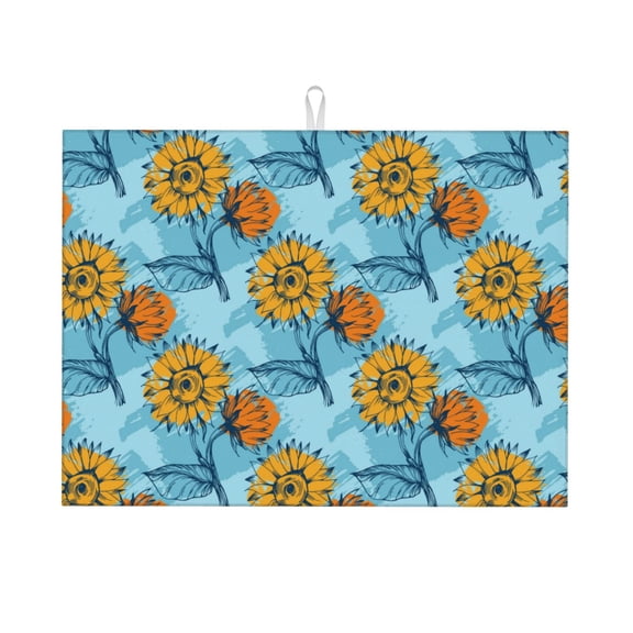 Honeii Sunflowers print Super Absorbent Coffee Bar Mat Hide Stain Coffee Maker Mat for Countertops Coffee Pot Dish Drying Mat for Kitchen Counter