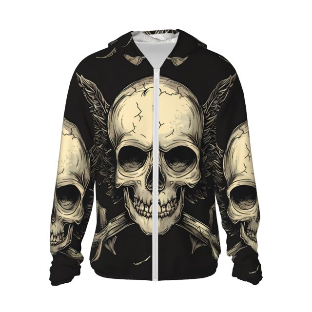 Fotbe Gothic Winged Skull Chaqueta con Protección Solar UPF 50+ para Hombre y Mujer, Camisa con Capucha y Bolsillos-Large