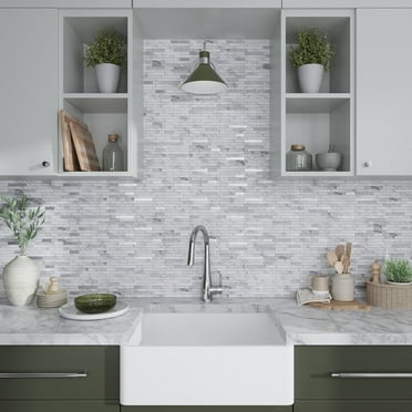 10 pack Stack White and Silver 11.8 in. x 10.23 in. Peel and Stick Backsplash Tile for Kitchen and Bathroom (9.26 Sq. / Case)