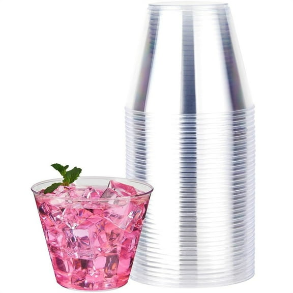 HXRH 20 Pack Disposable Plastic Cups,9 oz Clear Cocktail Cups,Durable Beverage Tumblers,Bulk Iced Coffee Cups,for Wedding Birthday Holiday Gathering Party
