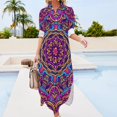 thumbnail image 3 of 2024 Vintage Ethnic Casual Dress Colorful Tribal Print Streetwear Dresses Long Sleeve Trendy Ladies V Neck Oversize Chiffon Dress, 3 of 7