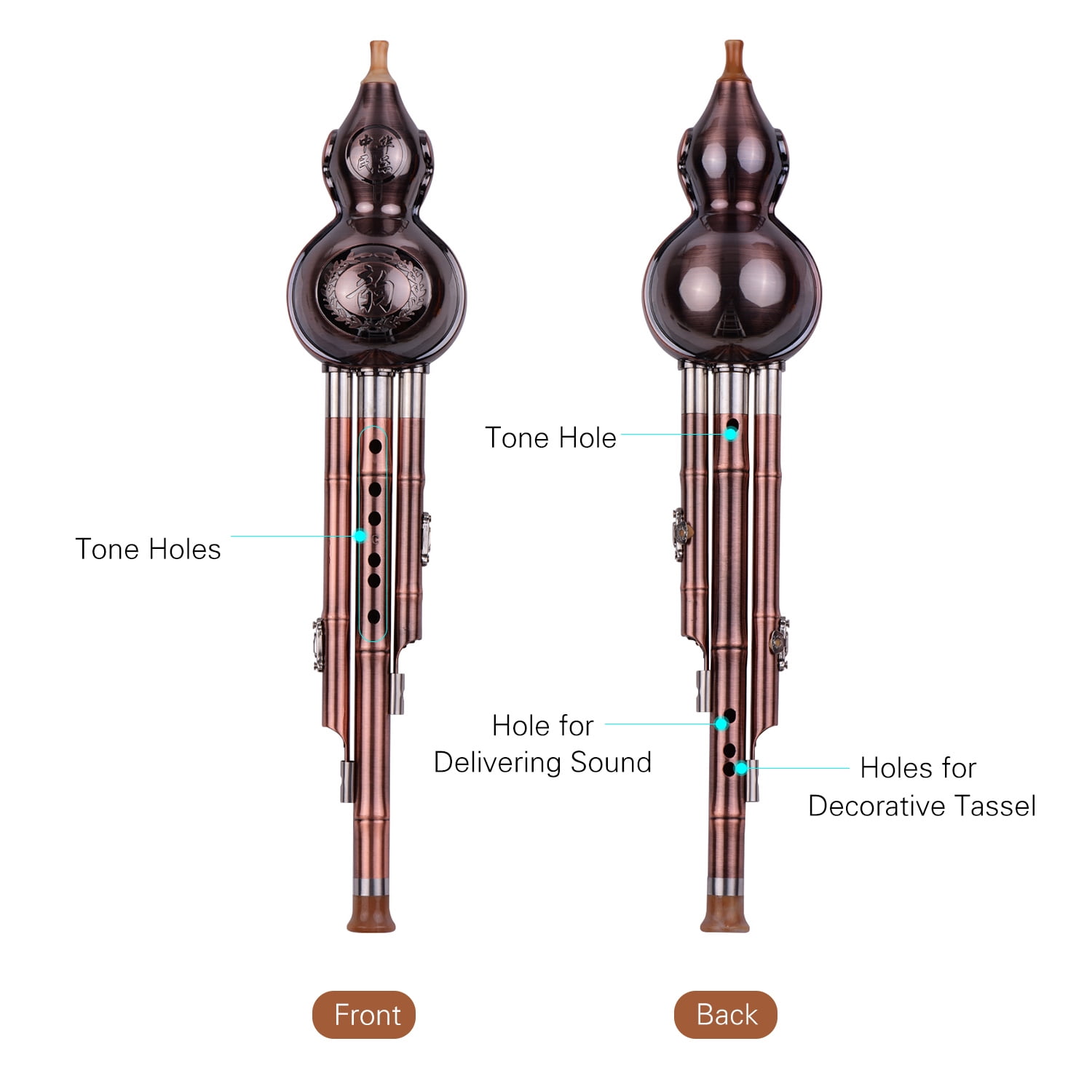 Gourd Flute,Amateurs Knot Carry Musical Plated S Chinese With Chinese Knot Tone C-key Cucurbit Chinese Knot Carry 3 Tone C-key With Copper Plated Chinese With Chinese Cucurbit Flute Wotao
