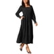 thumbnail image 4 of INSPIRE CHIC Vestido midi fluido de manga larga con escote cuadrado y cintura fruncida para mujer, elegante y casual, vestido de capas en negro, 4 of 6