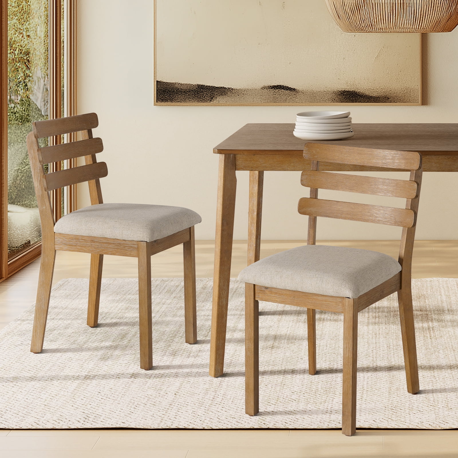 KithKasa medieval modern kitchen dining chair, solid wood dining chair with white cushion