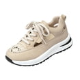 thumbnail image 2 of HTHLVMD Chunky Platform Sneakers, Women's Chunky Platform Sneakers Hollow Out Lace Cutout Trainers Stylish Lace Up Dad Shoes Comfort Cushion Lifting Walking Footwear, Beige 5, 2 of 9