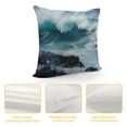 thumbnail image 4 of Chilfamy  Modern Throw Pillow Cushion Cover, Majestic Rolling Wave Slamming on Rocks of The Sea Coastline Ocean Scene Print, Decorative Square Pillow Case, Multi-Size, 4 of 5