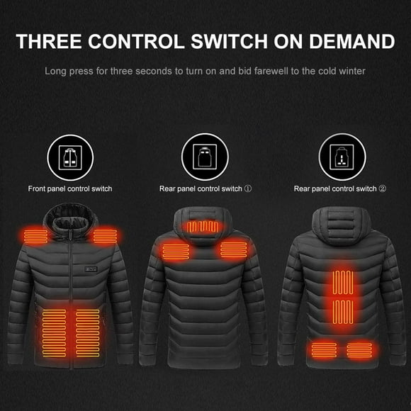 Heated Jacket Hooded Detachable Electric Heating Jacket 3 Speed Temperature Control 11 Heating Zone Lightweight Heating Down Coat For Men Women