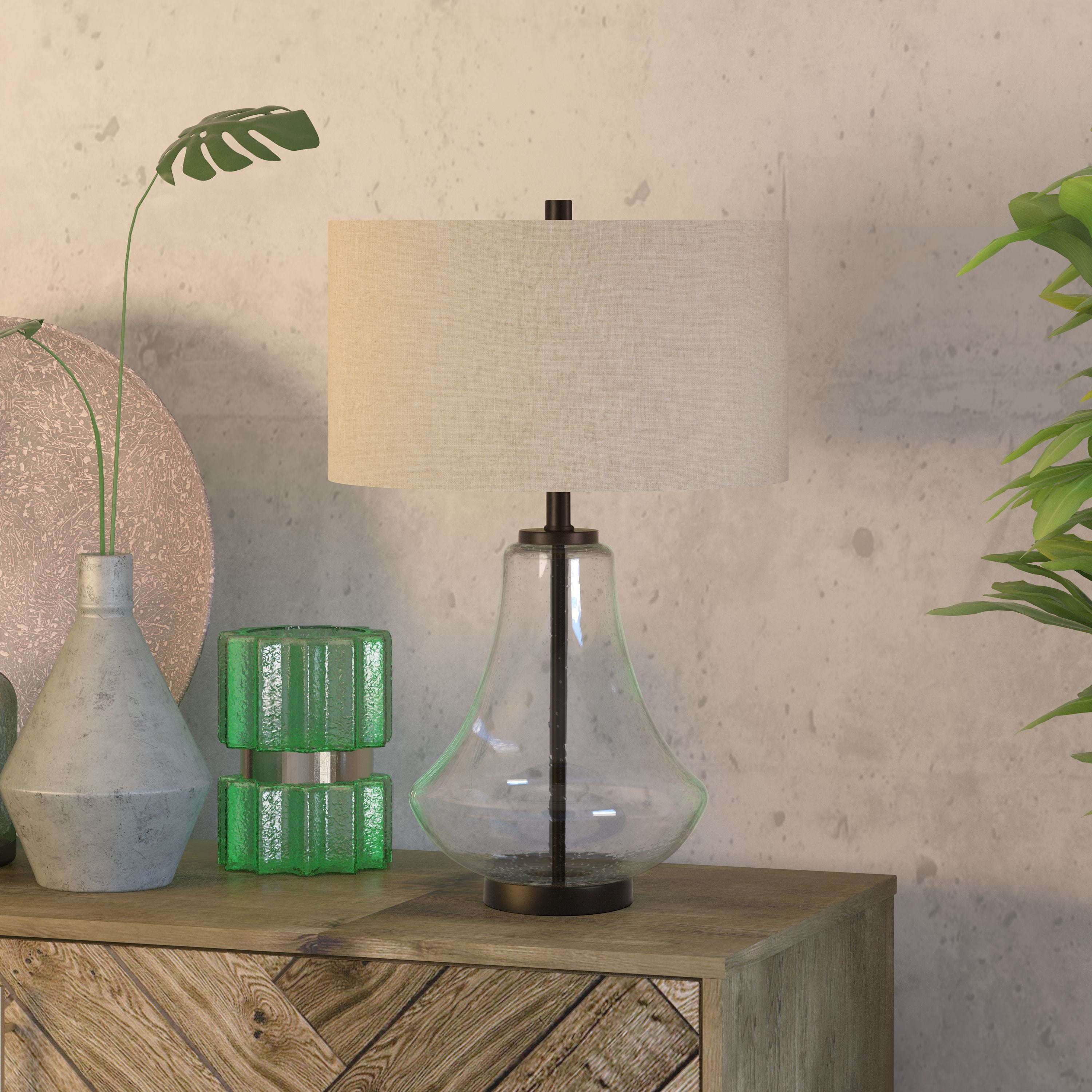 Evelyn&Zoe Traditional Seeded Glass Table Lamp with Flax Shade ...