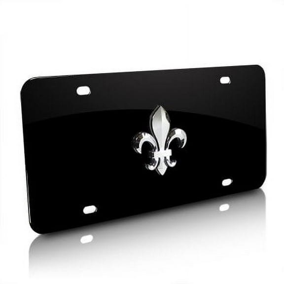 Fleur-De-Lis FDL 3d Chrome Metal Logo Black Stainless Steel License Plate