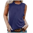 thumbnail image 3 of Womens Plain Tshirts Women Sleeveless O Neck Solid Slim Casual Tank Top Dark Blue XL, 3 of 6
