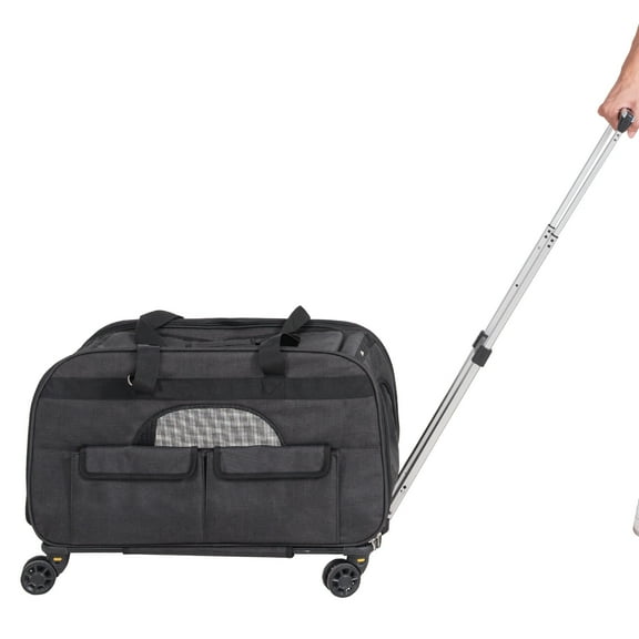 VEVOR Cat Carrier with Wheels Rolling Pet Carrier with Handle 35 lbs Black for Cat Dog Small Medium Animals Kitten Puppy