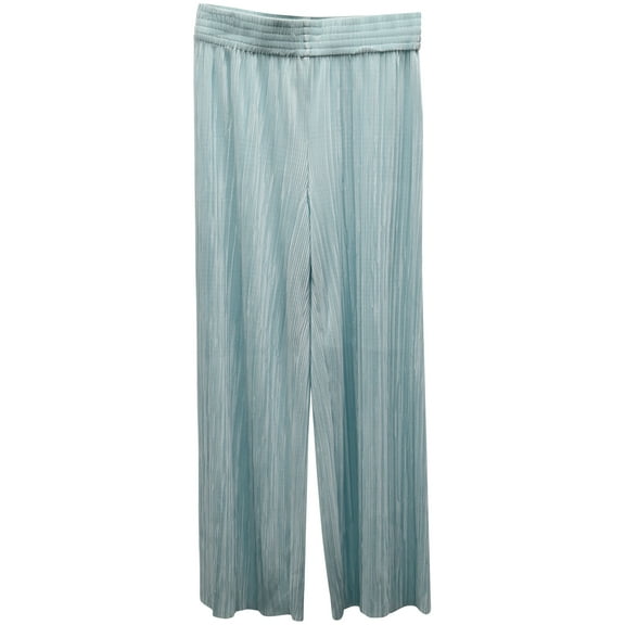 Pre-Owned Alice   Olivia Elba Plisse Pull-On Cropped Wide-Leg Pants in Mint Polyester