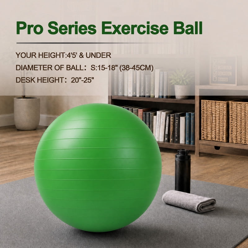 Signature Fitness 45 cm Yoga Exercise Ball with Foot Pump, Anti-Burst Slip-Resistant Stability Ball for Pregnancy, Pilates, Fitness, Balance & Core Workouts, Green