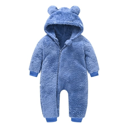

Infant Baby Boys and Girls Autumn and Winter Fleece Jumpsuit Cute Cartoon Hooded Creeper Suits Fleece Thermal Jumpsuit
