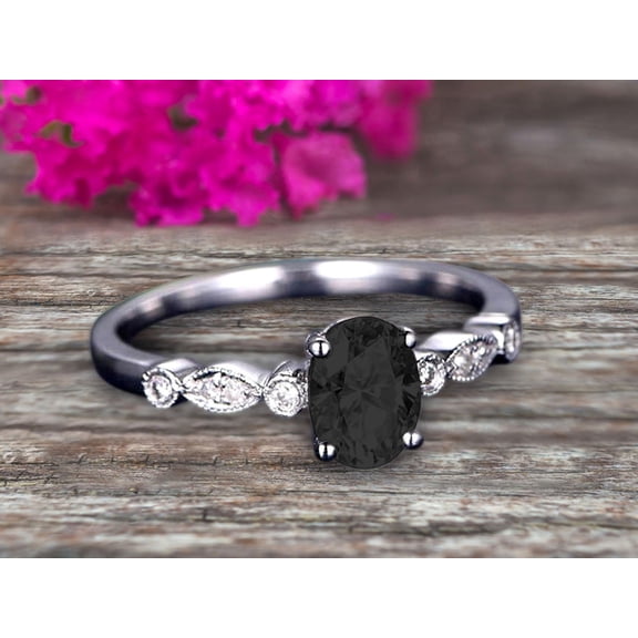 1.75 Carat Beautiful Oval Shaped Black Diamond Moissanite Engagement Ring Classic Art Deco 10k White Gold