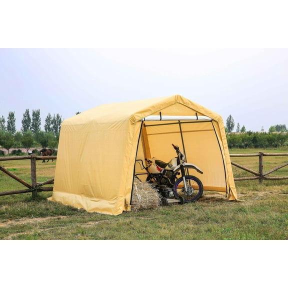 Weatherfast Portable Garden Storage Shed,10'x10'x8', Steel Frame Peak Roof Waterproof Yellow Cover with Heavy Duty Anchor