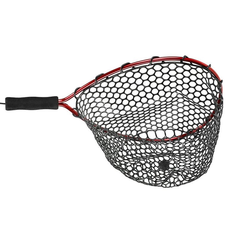 Tomshine Fishing Net Soft Silicone Fish Landing Net Aluminium Alloy Pole  EVA Handle with Elastic Strap and Carabiner Fishing Nets Tools Accessories  for Catching Fishes 