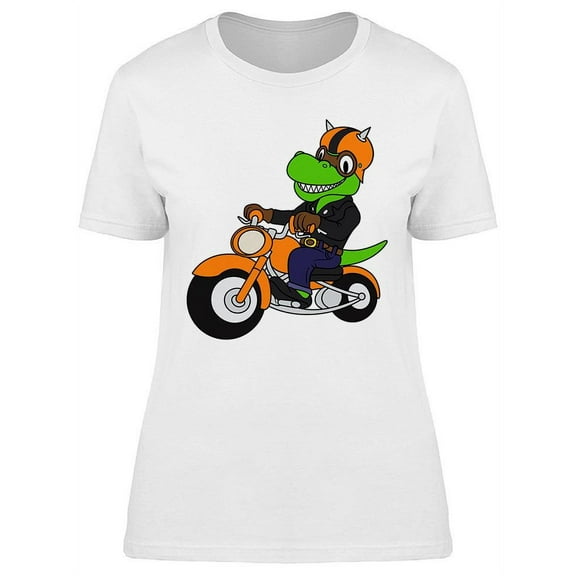 Cartoon Dino Riding Motorbike T-Shirt Women -Image by Shutterstock, Female Small