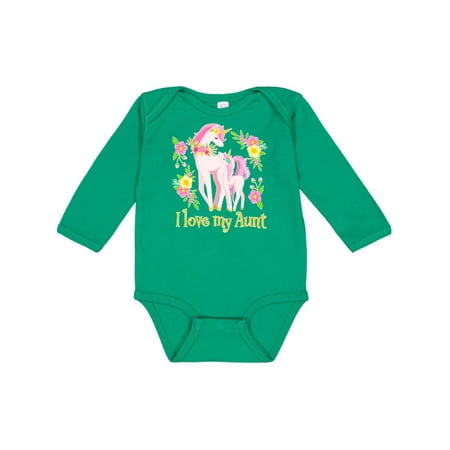 

Inktastic I Love My Aunt Unicorn with Pink and Yellow Flowers Gift Baby Boy or Baby Girl Long Sleeve Bodysuit