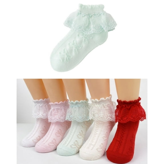 Bnwani Toddler Cotton Socks for Girls Spring Dance Thin Breathable Lace Floral Socks Green 4-5t