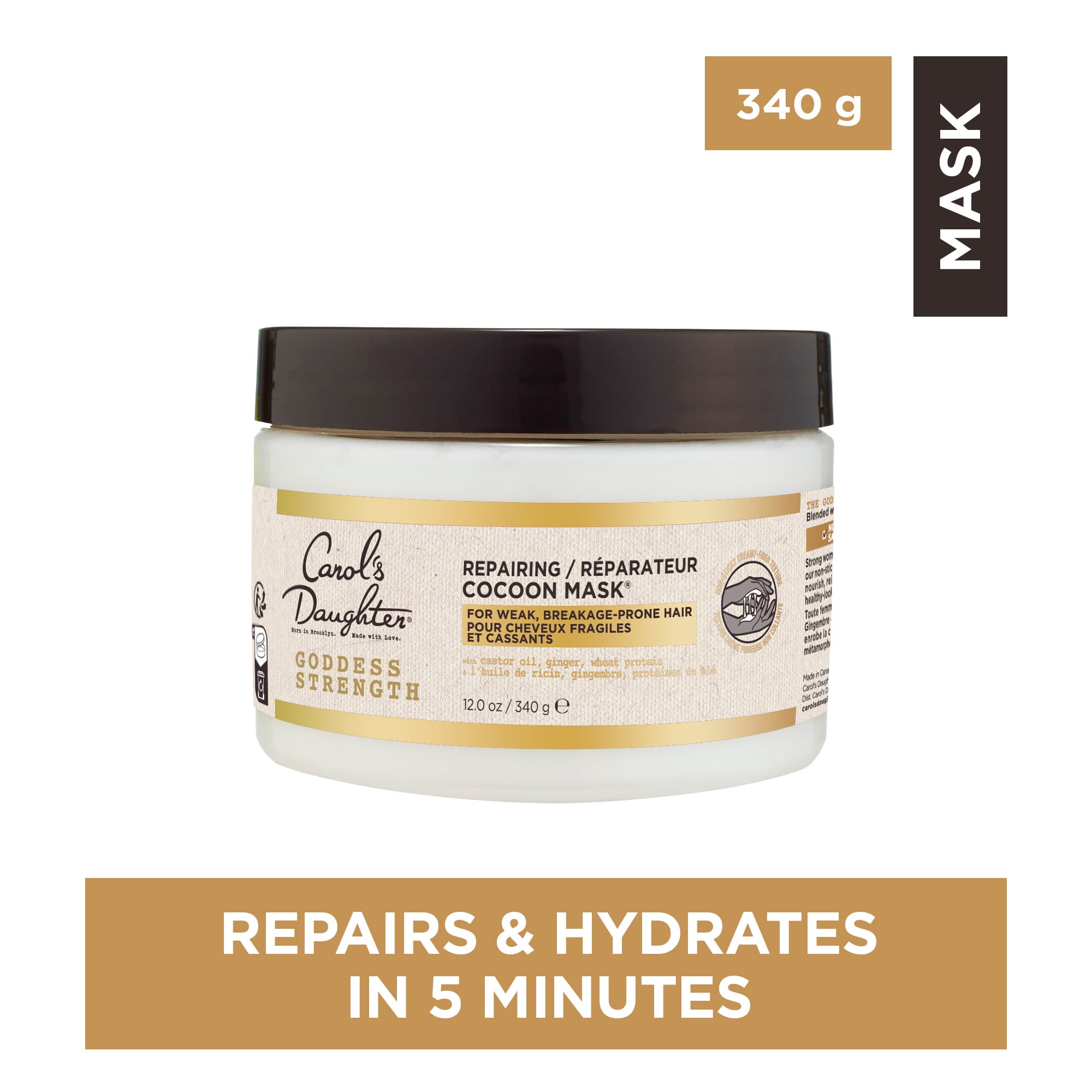 Carol's Daughter Goddess Strength Repairing Cocoon Hydrating Hair Mask for Dry Damaged & Curly Hair, Restores Moisture, Hair Treatment Made with Castor Oil for Weak Hair, 340 g