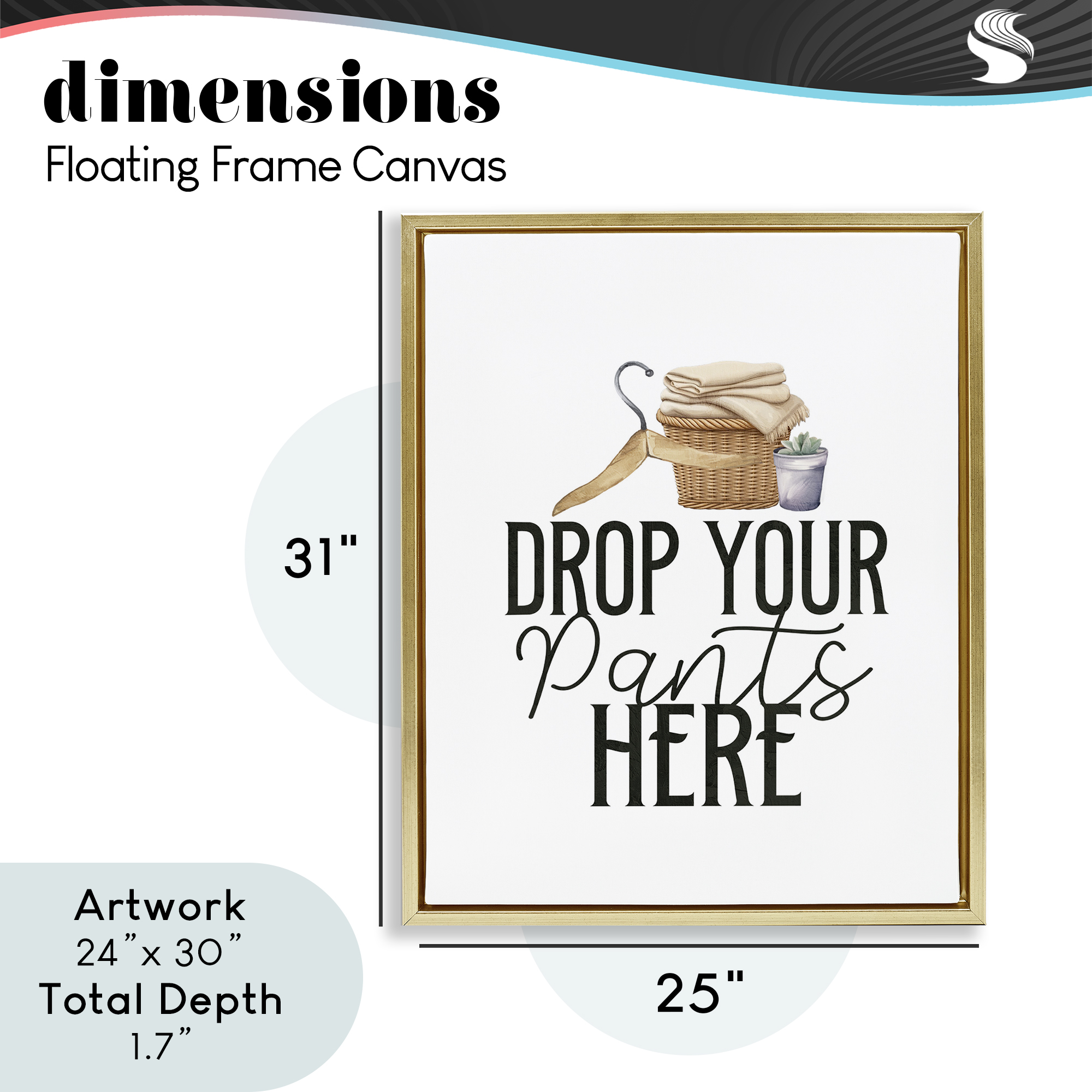 Drop Your Pants Here Minimal Gold Framed Floater Canvas Wall Art, design by Kim Allen