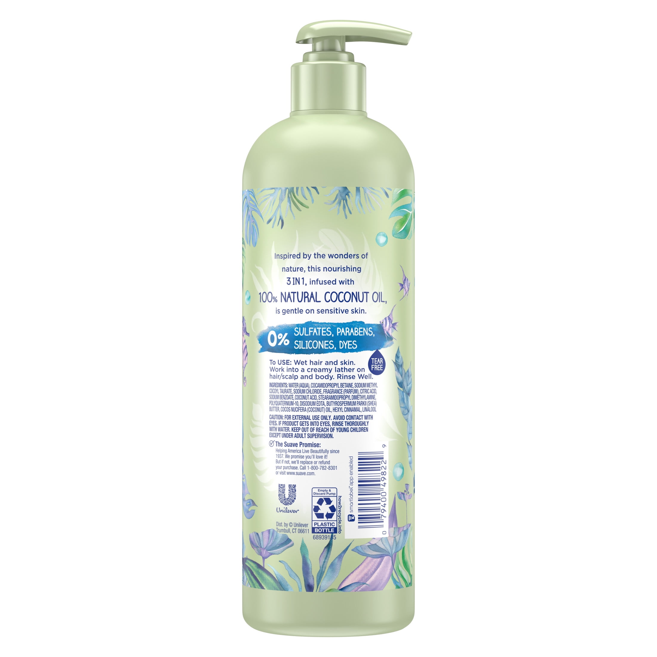 (4 pack) Suave Kids Naturals 3-in-1 Shampoo Conditioner & Body Wash with Coconut Oil, 16.5 fl oz