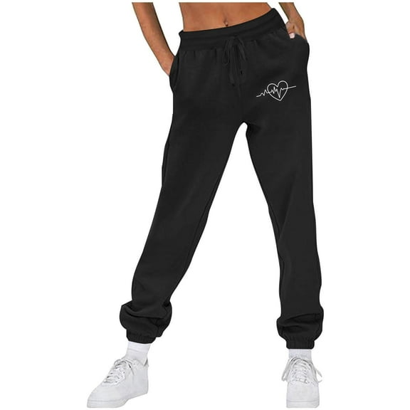 Women's Sweatpants Fleece Lined Baggy Straight Leg Lounge Pants Women Casual Trousers And Trousers Plus Velvet Running Fitness Sports Pants Black L