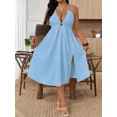 thumbnail image 3 of Plus Size Women Summer Solid Color Side Slit Hem Sexy Spaghetti Strap Dress, 3 of 10
