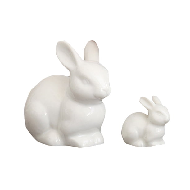 FELTECHELECTR 2 figuras de conejo de porcelana blanca para decorar modelos de conejitos de porcelana.