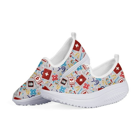 

WHEREISART Fashion Nurse-heart Pattern Summer Women Mesh Shoes Woman Casual Sneakers Nursing Ladies Swing Slimming Zapatos 2024
