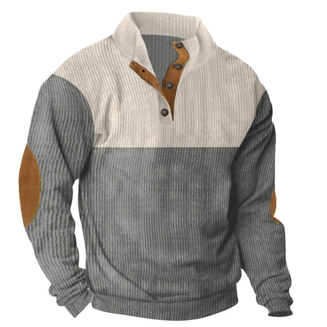 pstuiky camisas de manga larga para hombre, Sudadera con capucha y manga larga para hombre, estilo casual, deportiva, con cuello levantado, botones y estampado de patchwork xl
